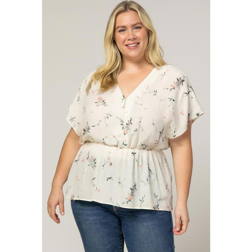 Sienna Sky Blouse Women XL Smocked V-Neck Short Sleeve Floral